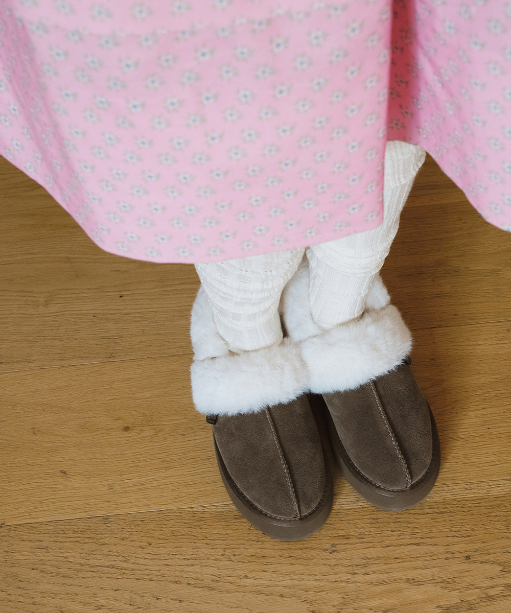 รองเท้าเปิดส้น FLATFORM FUR SLINGBACK - COCOA