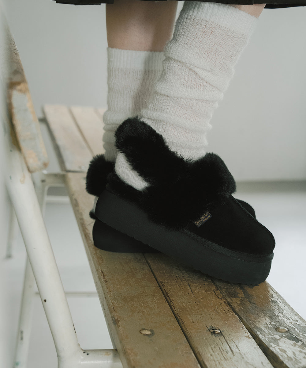 รองเท้าเปิดส้น FLATFORM FUR SLINGBACK - BLACK