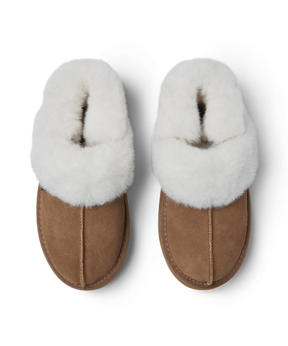 รองเท้าเปิดส้น FLATFORM FUR SLINGBACK - CHESTNUT