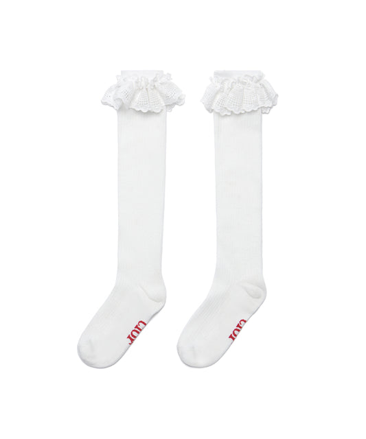ถุงเท้า FRILLY LACE MID-CALF SOCKS - WHITE