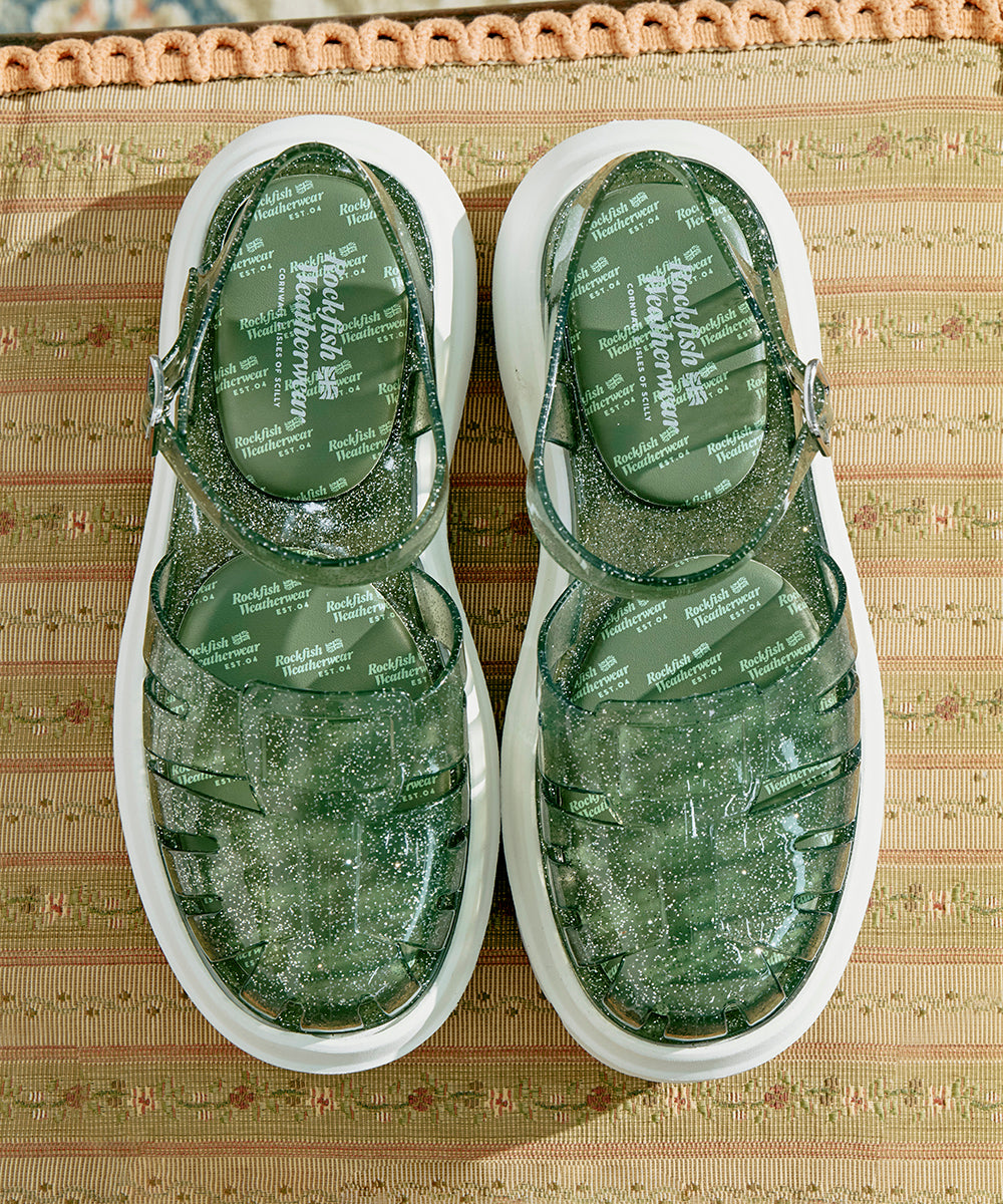 รองเท้าเจลลี่ GLAIR FLATFORM FISHERMAN SANDALS - CLEAR GREEN GLITTER