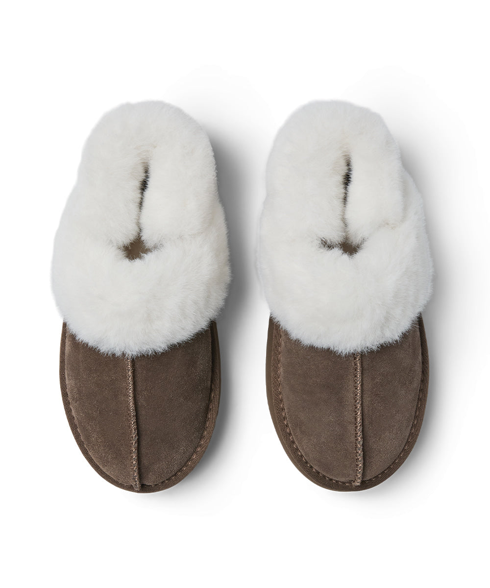รองเท้าเปิดส้น FLATFORM FUR SLINGBACK - COCOA