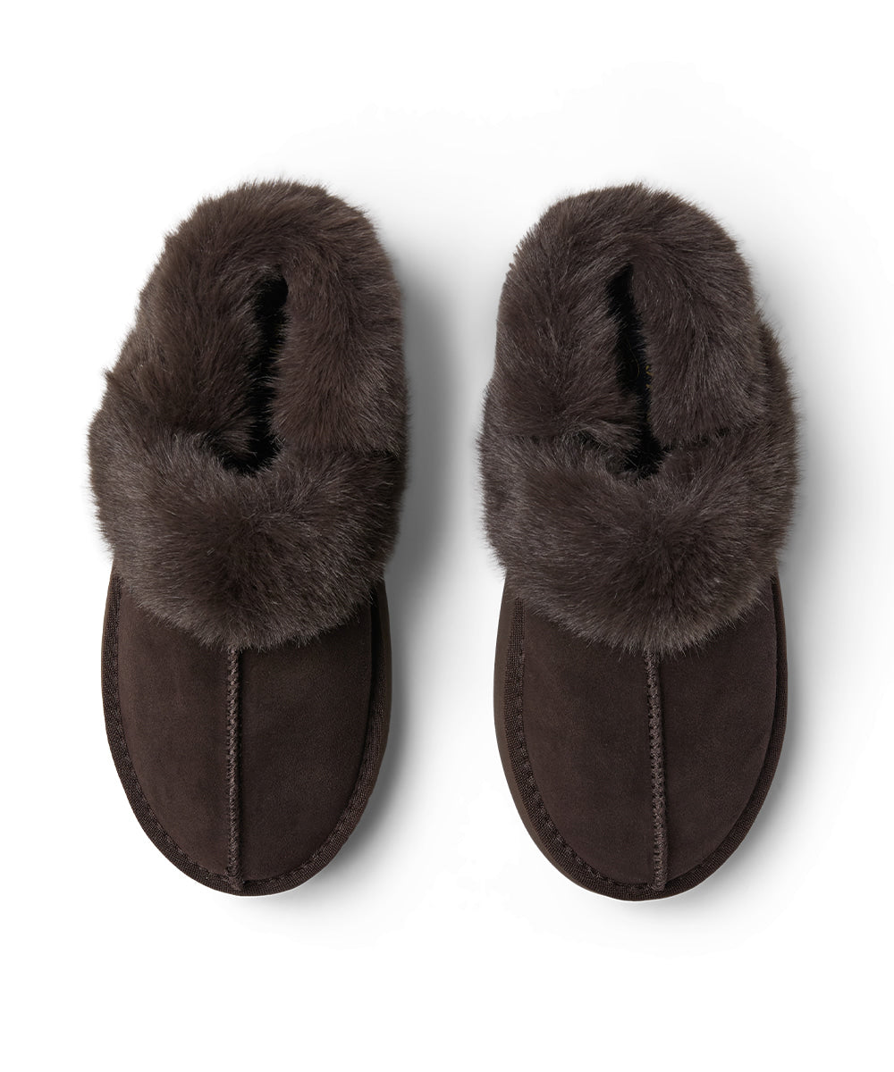 รองเท้าเปิดส้น FLATFORM FUR SLINGBACK - CHOCO