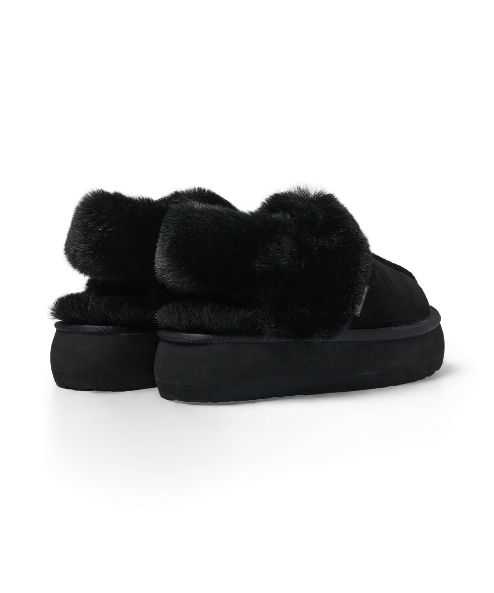 รองเท้าเปิดส้น FLATFORM FUR SLINGBACK - BLACK
