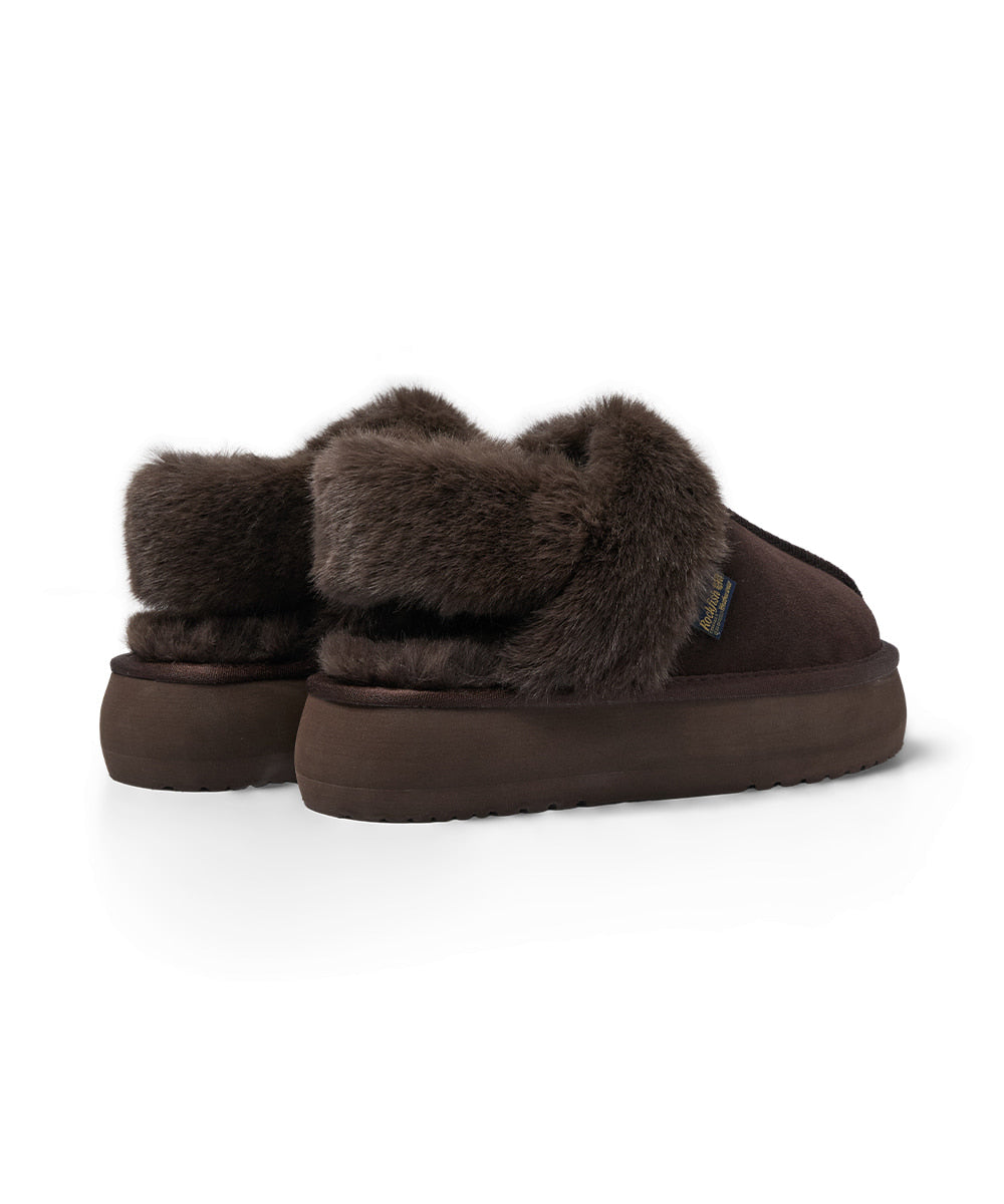 รองเท้าเปิดส้น FLATFORM FUR SLINGBACK - CHOCO