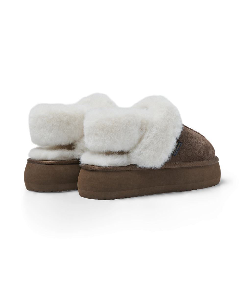 รองเท้าเปิดส้น FLATFORM FUR SLINGBACK - COCOA
