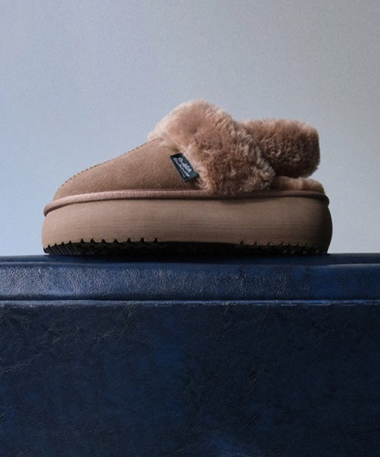 รองเท้าเปิดส้น CLOUDY FLATFORM FUR SLINGBACK - COCOA