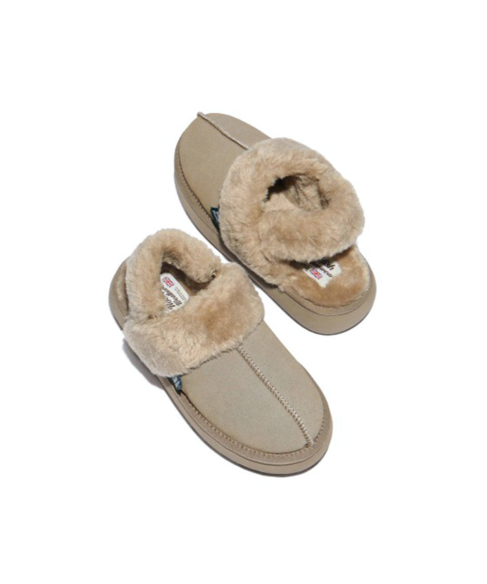 รองเท้าเปิดส้น FLATFORM FUR SLINGBACK - TAUPE