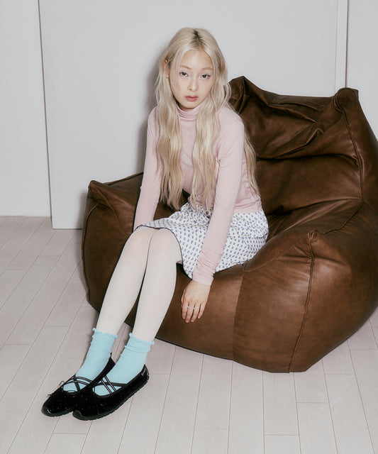 รองเท้าแมรี่เจน BELLA CROSS BANDING FLATS(PEBBLE SOLE) - GLITTER BLACK