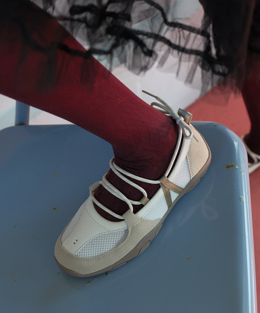 NICOLE WEAVING LACEUP SNEAKERS - BEIGE