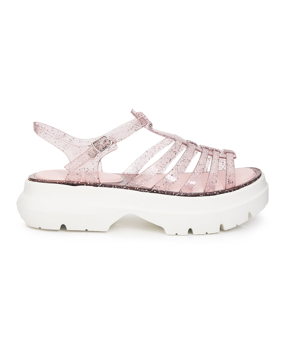 รองเท้าเจลลี่ GLAIR FLATFORM STRAPPY SANDALS - PINK GLITTER