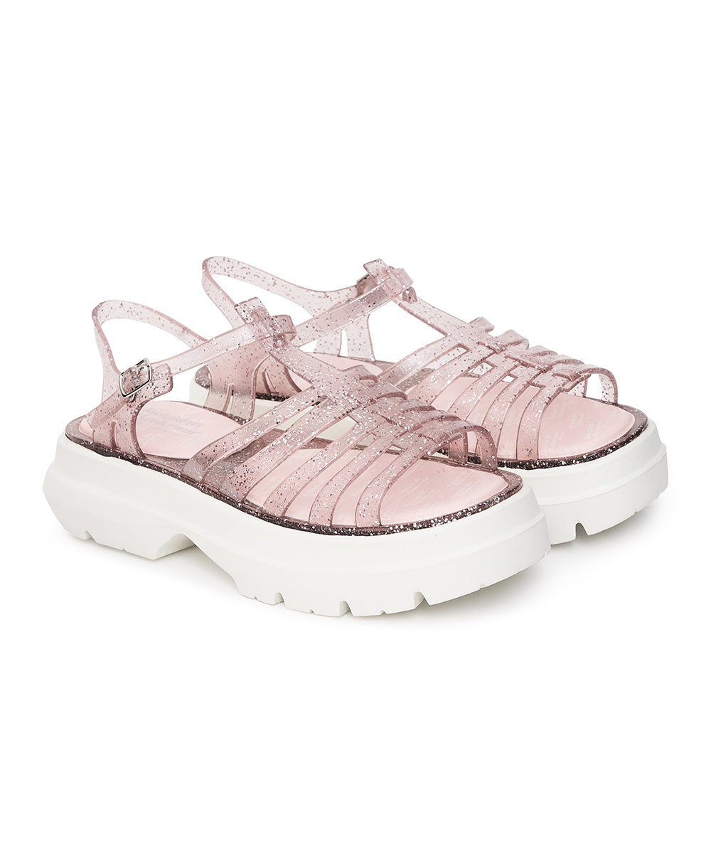 รองเท้าเจลลี่ GLAIR FLATFORM STRAPPY SANDALS - PINK GLITTER
