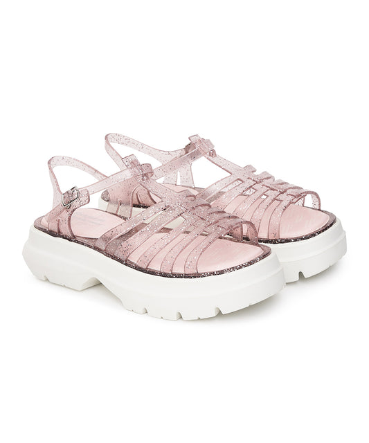 รองเท้าเจลลี่ GLAIR FLATFORM STRAPPY SANDALS - PINK GLITTER