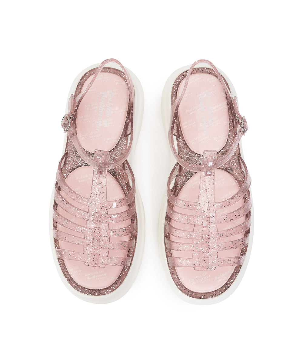 รองเท้าเจลลี่ GLAIR FLATFORM STRAPPY SANDALS - PINK GLITTER