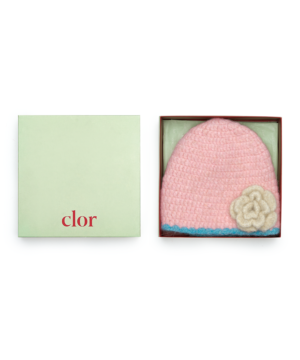 หมวกบีนนี่ HANDMADE FLOWER CROCHET HAT - PINK