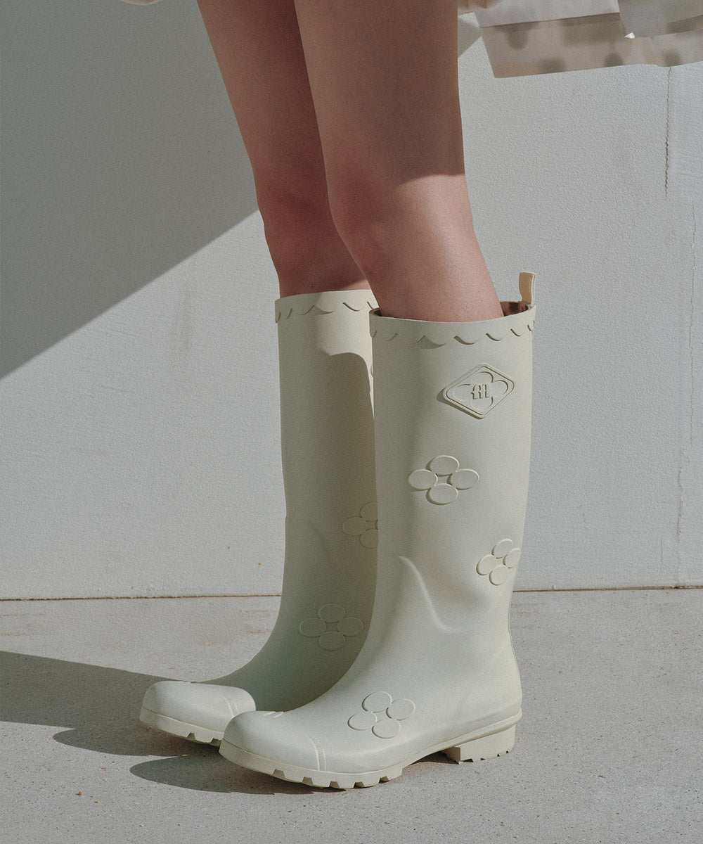 X MINJUKIM FLORAL SHADOW BOOTS LONG - SAGE