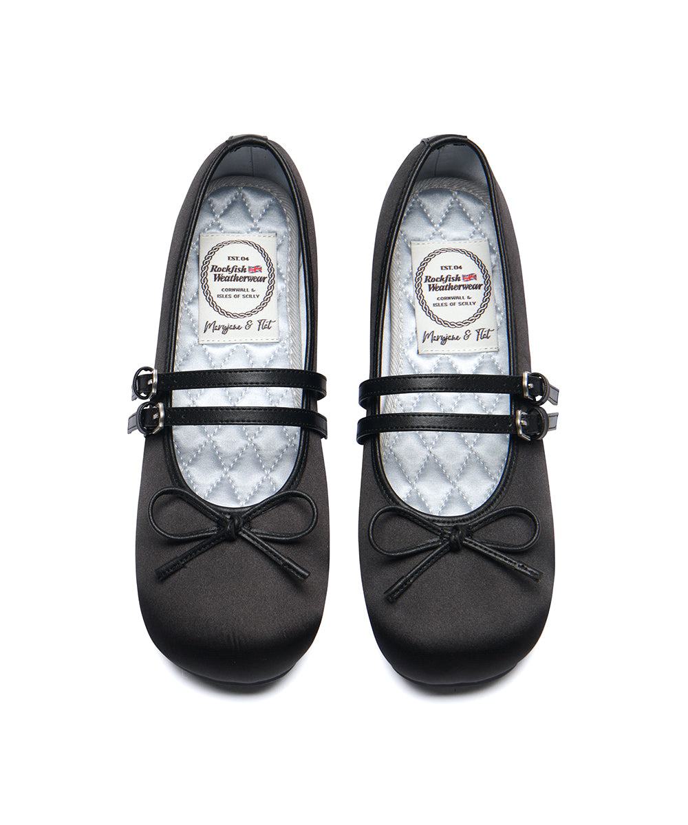 รองเท้าแมรี่เจน SQUARE TOE TWO STRAP MARYJANE SATIN - BLACK