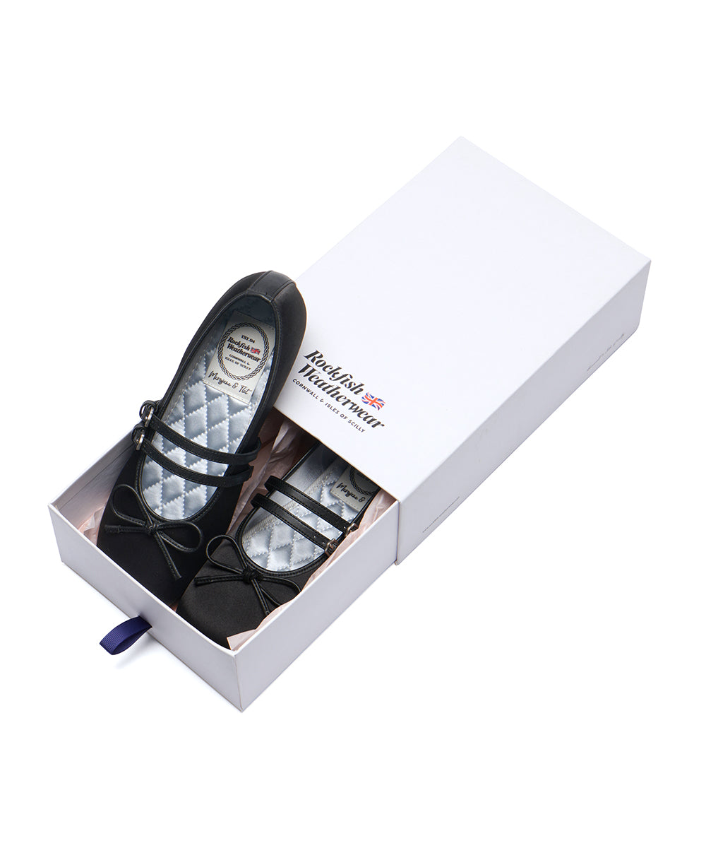 รองเท้าแมรี่เจน SQUARE TOE TWO STRAP MARYJANE SATIN - BLACK