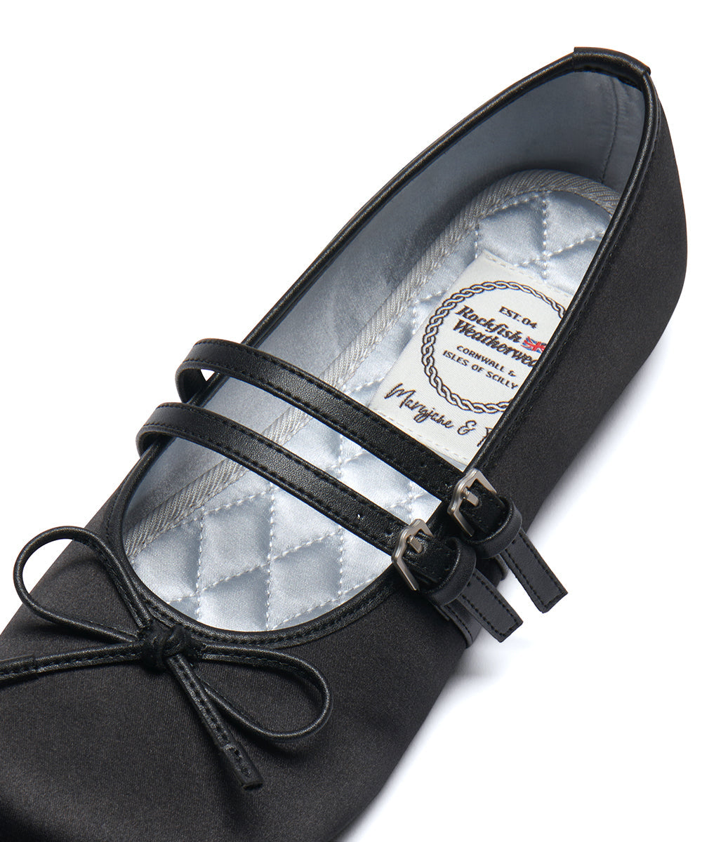 รองเท้าแมรี่เจน SQUARE TOE TWO STRAP MARYJANE SATIN - BLACK