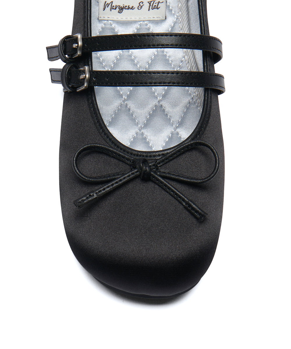รองเท้าแมรี่เจน SQUARE TOE TWO STRAP MARYJANE SATIN - BLACK