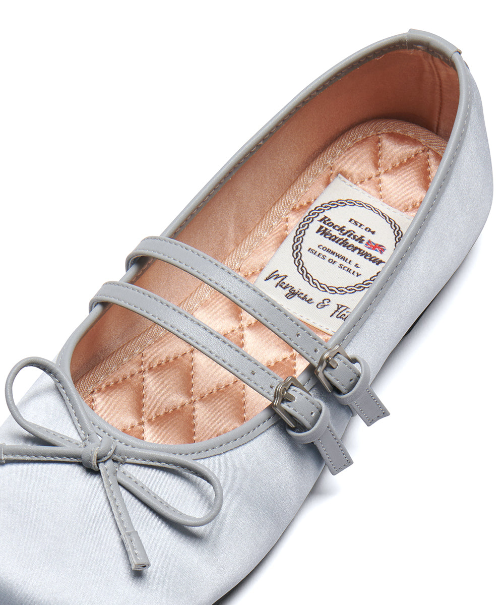 รองเท้าแมรี่เจน SQUARE TOE TWO STRAP MARYJANE SATIN - BLUE