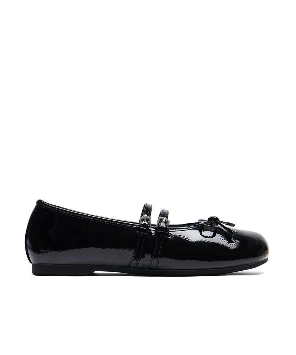 รองเท้าแมรี่เจน SQUARE TOE TWO STRAP MARYJANE ENAMEL - BLACK