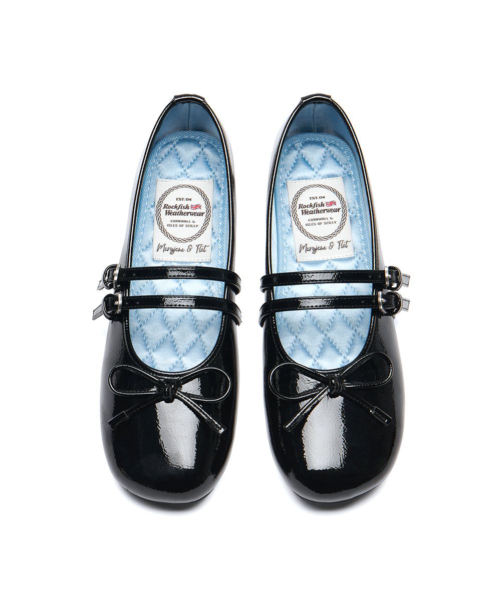 รองเท้าแมรี่เจน SQUARE TOE TWO STRAP MARYJANE ENAMEL - BLACK