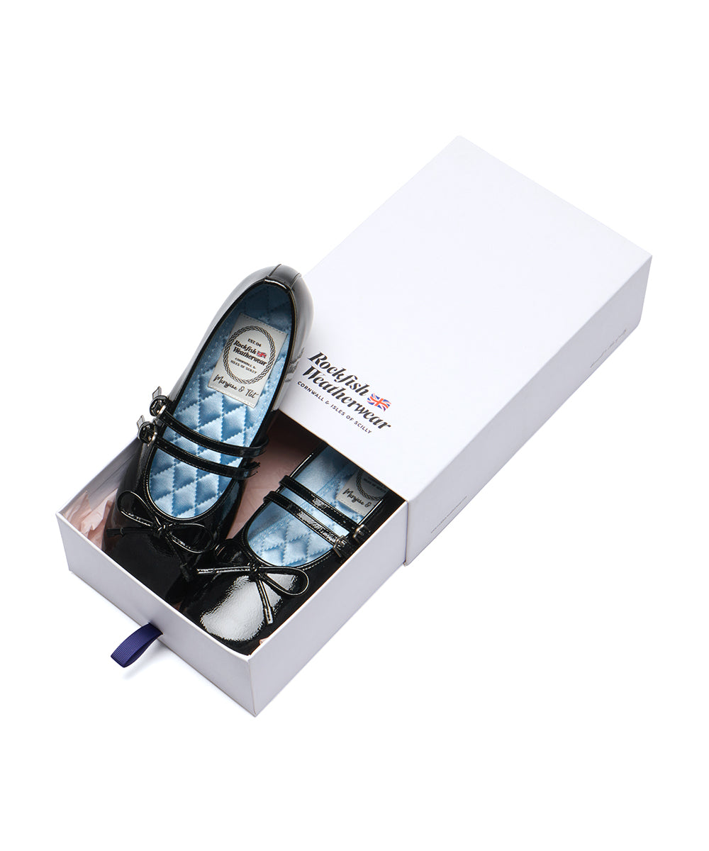 รองเท้าแมรี่เจน SQUARE TOE TWO STRAP MARYJANE ENAMEL - BLACK