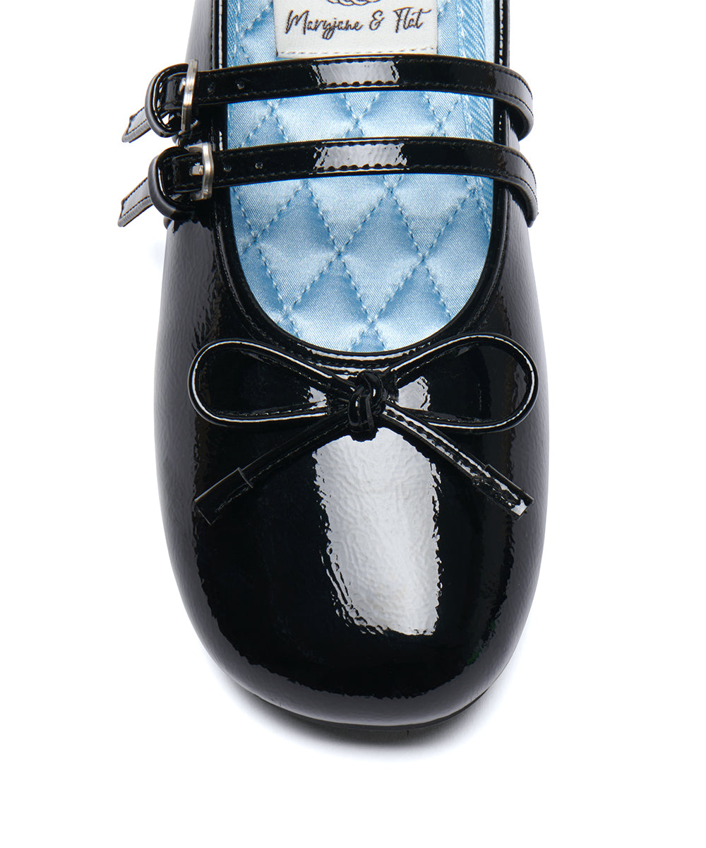 รองเท้าแมรี่เจน SQUARE TOE TWO STRAP MARYJANE ENAMEL - BLACK
