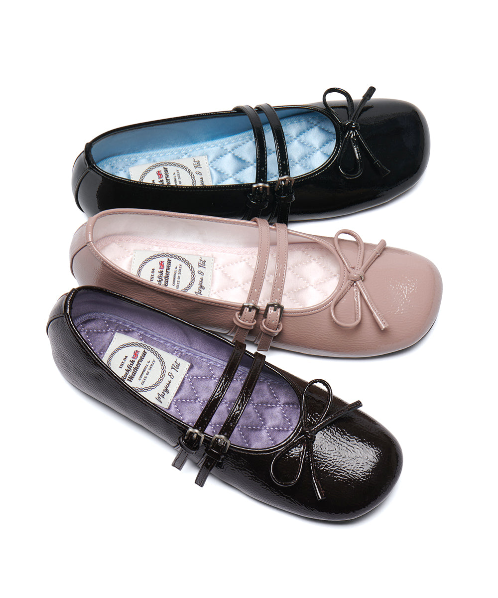 รองเท้าแมรี่เจน SQUARE TOE TWO STRAP MARYJANE ENAMEL - PINK BEIGE
