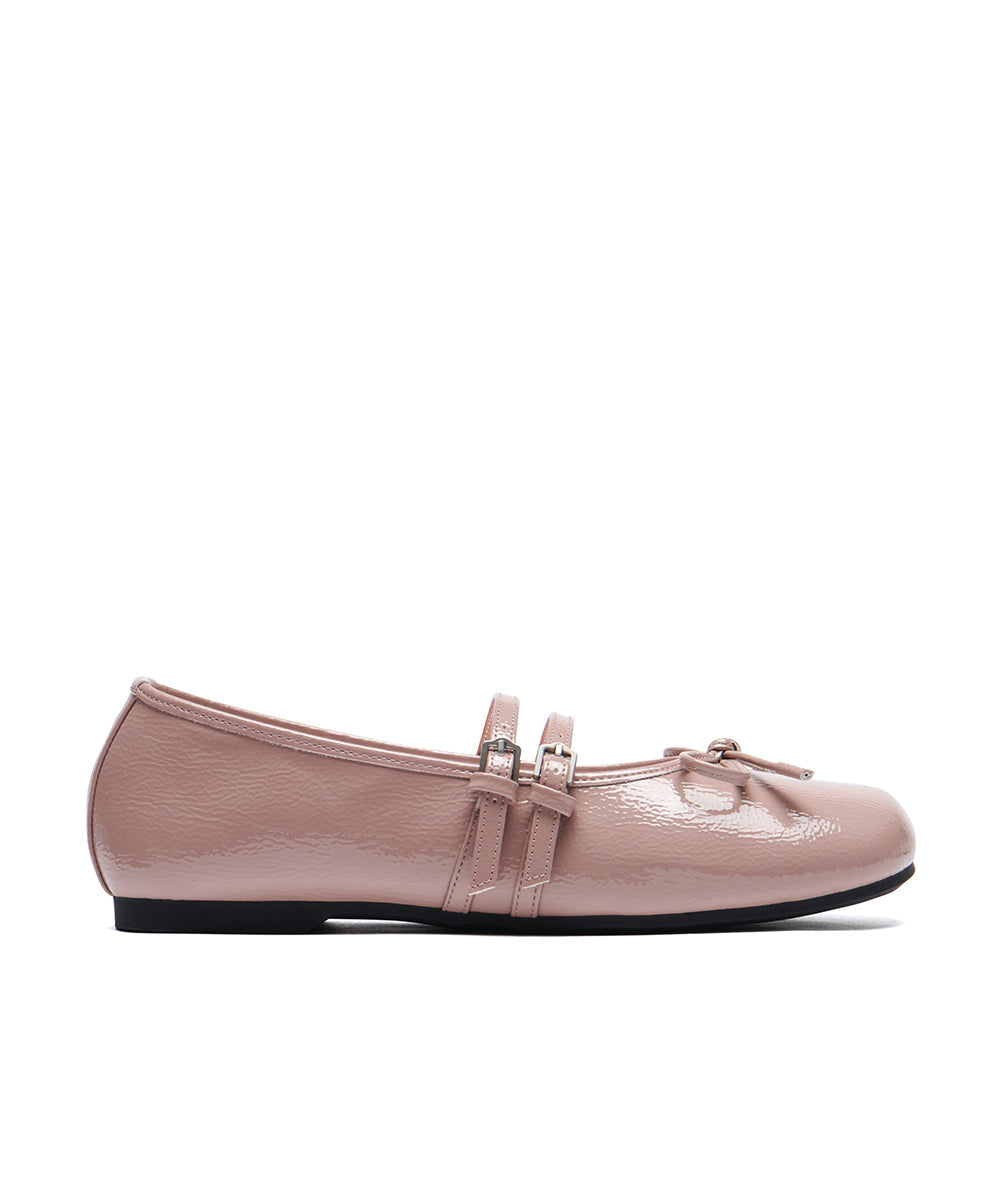 รองเท้าแมรี่เจน SQUARE TOE TWO STRAP MARYJANE ENAMEL - PINK BEIGE
