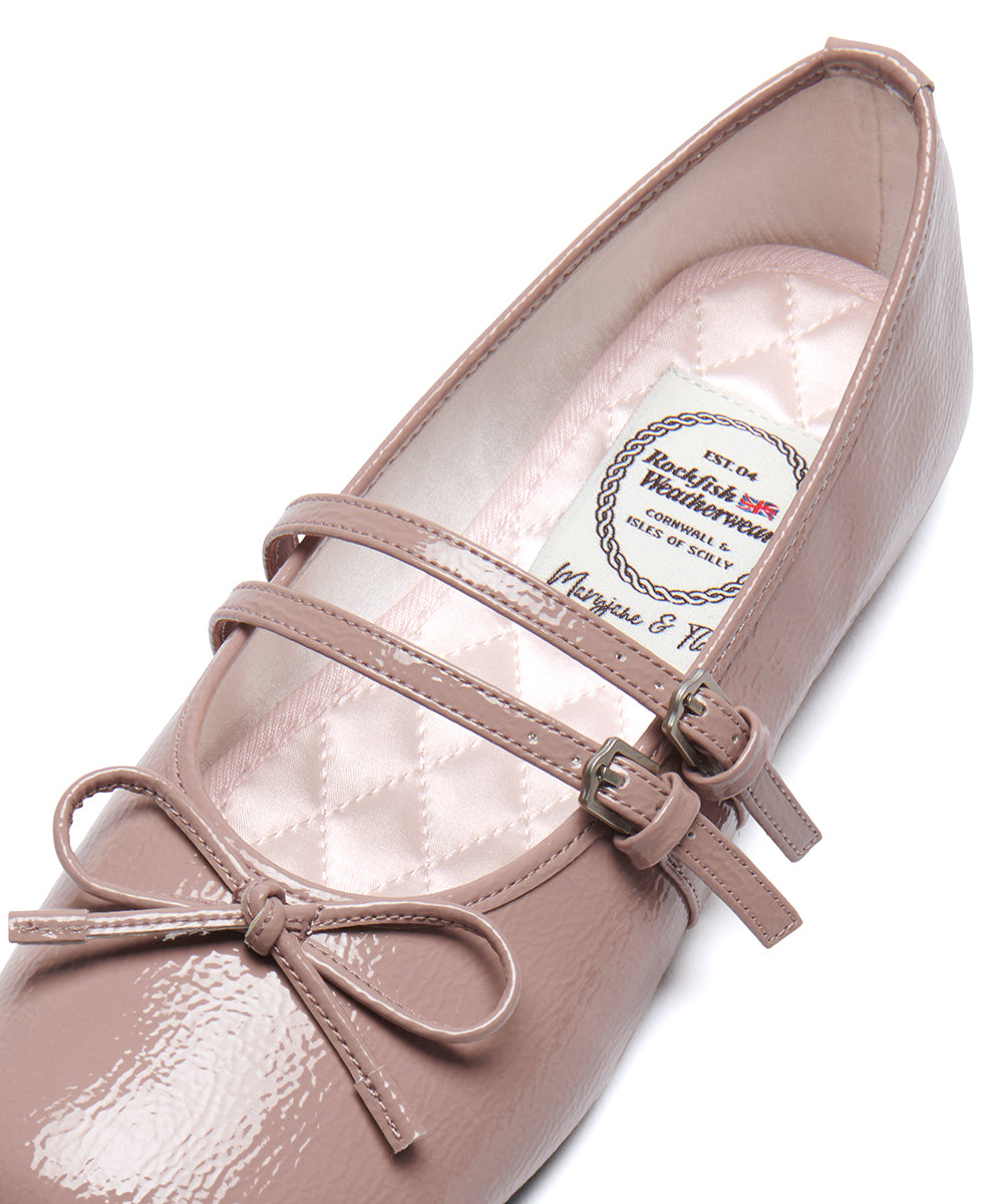 รองเท้าแมรี่เจน SQUARE TOE TWO STRAP MARYJANE ENAMEL - PINK BEIGE