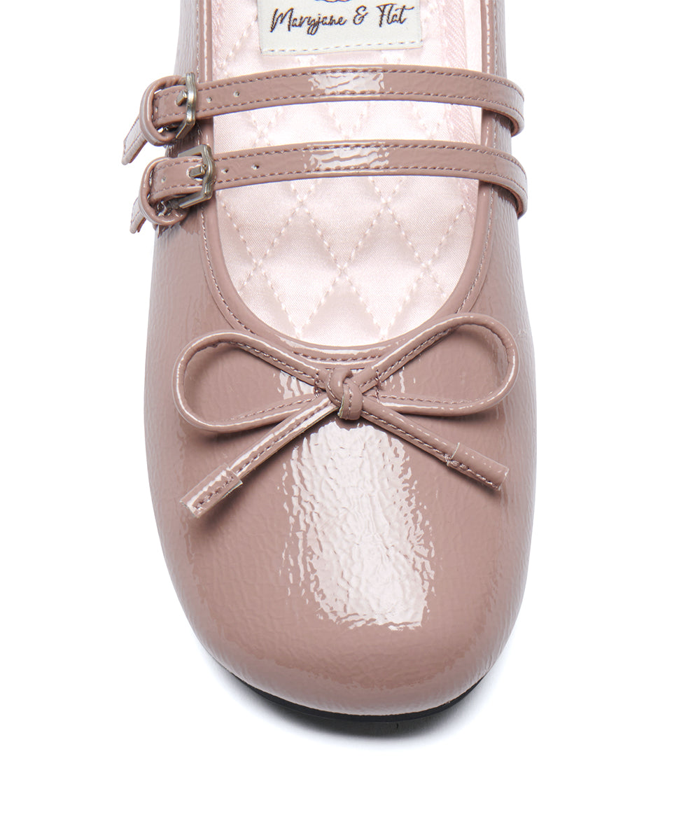 รองเท้าแมรี่เจน SQUARE TOE TWO STRAP MARYJANE ENAMEL - PINK BEIGE