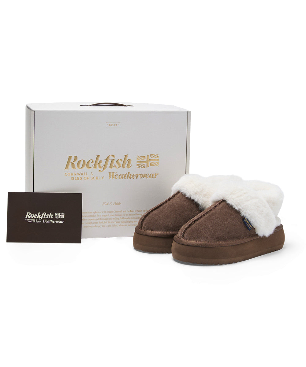 CLOUDY FLATFORM FUR SLINGBACK - COCOA