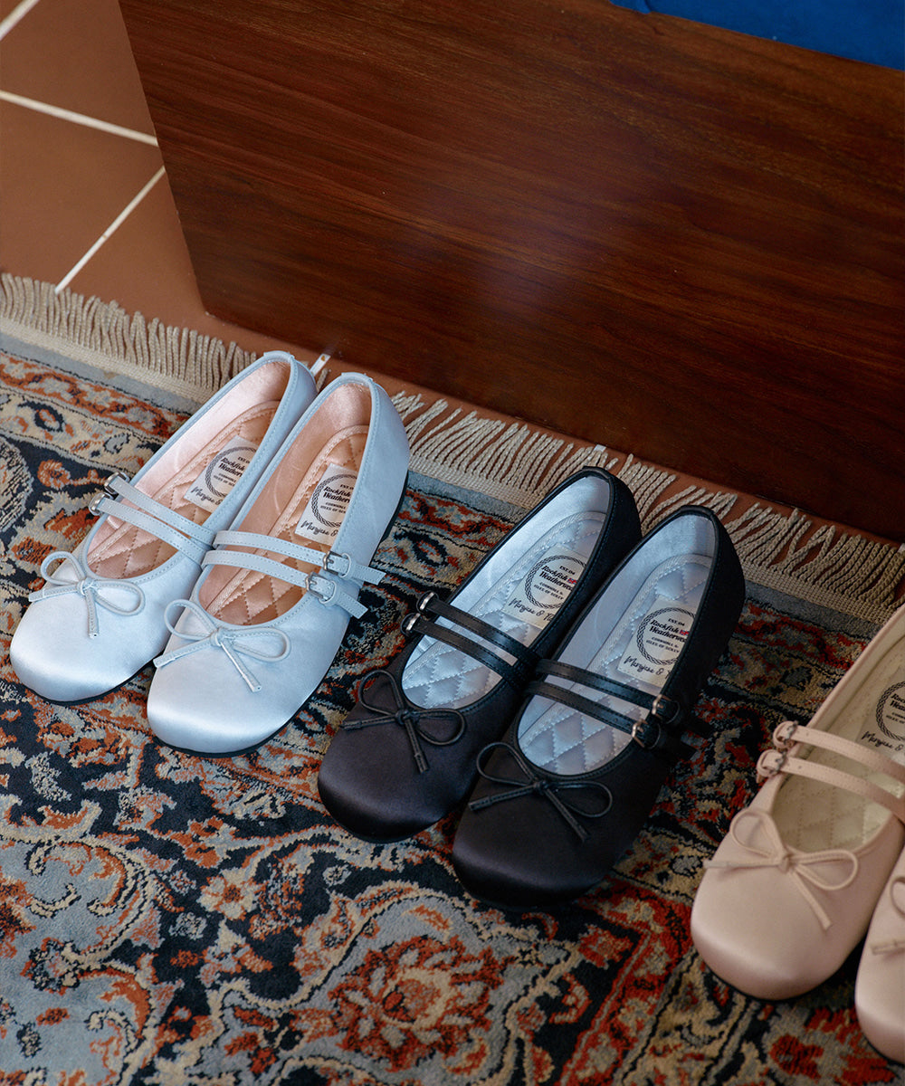 รองเท้าแมรี่เจน SQUARE TOE TWO STRAP MARYJANE SATIN - BLUE
