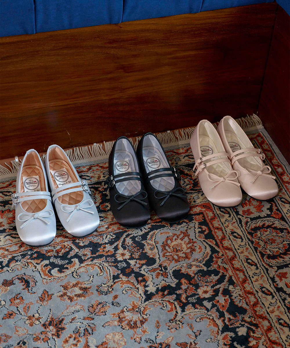 รองเท้าแมรี่เจน SQUARE TOE TWO STRAP MARYJANE SATIN - BLUE