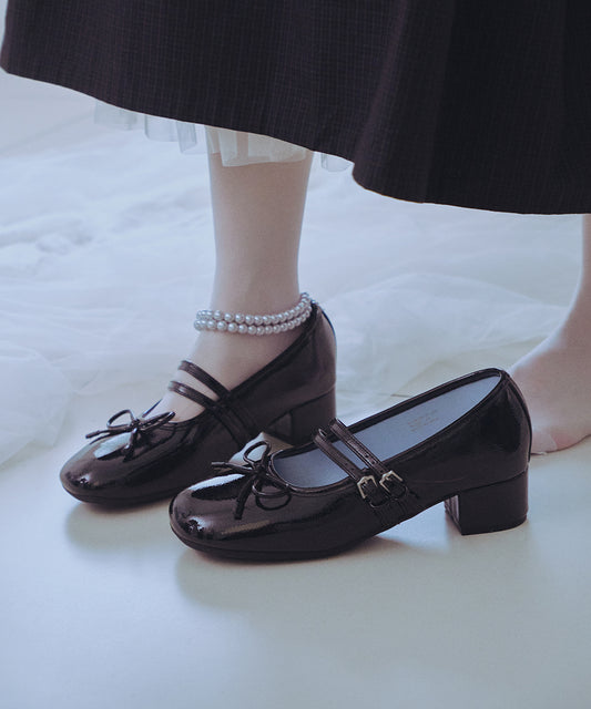 รองเท้าแมรี่เจน SQUARE TOE TWO STRAP MARYJANE (4CM) - BLACK