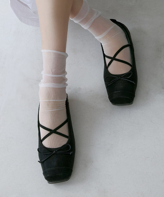 รองเท้าแมรี่เจน TOE CAP BALLET FLATS - BLACK