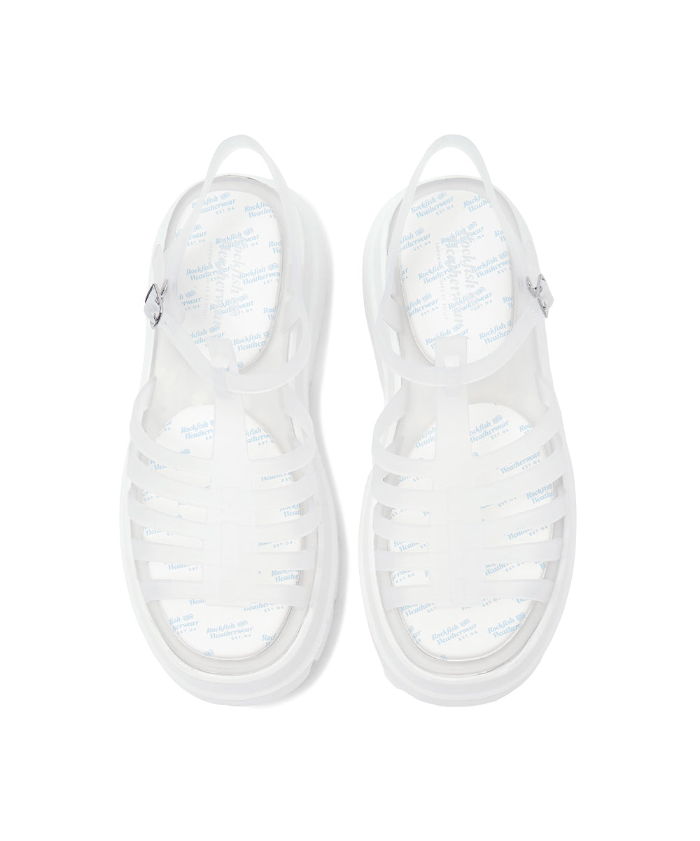 รองเท้าเจลลี่ GLAIR FLATFORM STRAPPY SANDALS - MATT WHITE