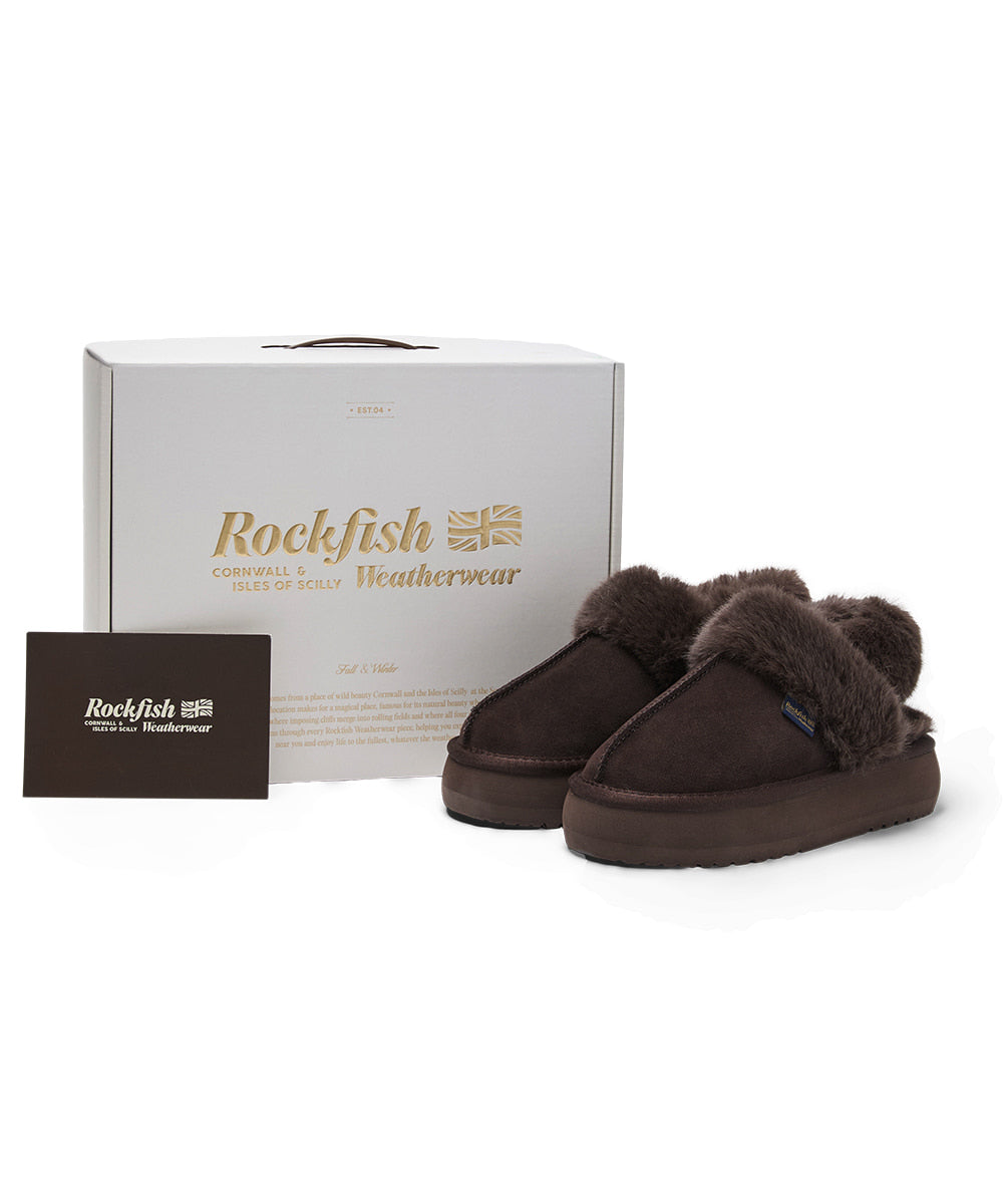 รองเท้าเปิดส้น FLATFORM FUR SLINGBACK - CHOCO