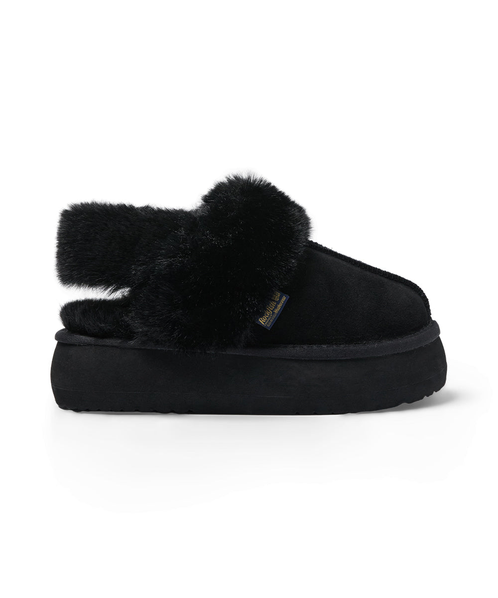 รองเท้าเปิดส้น FLATFORM FUR SLINGBACK - BLACK
