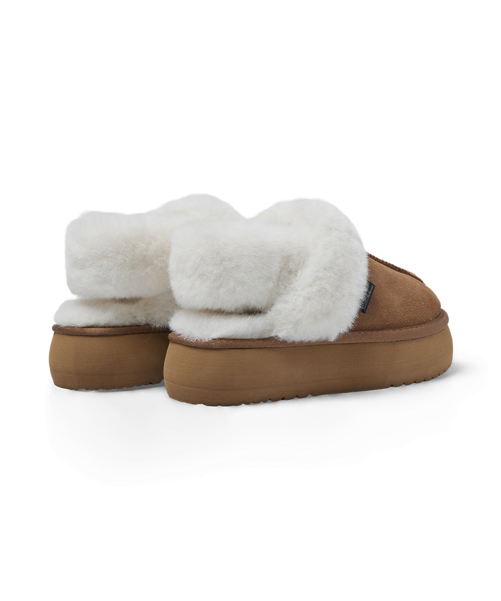 รองเท้าเปิดส้น FLATFORM FUR SLINGBACK - CHESTNUT