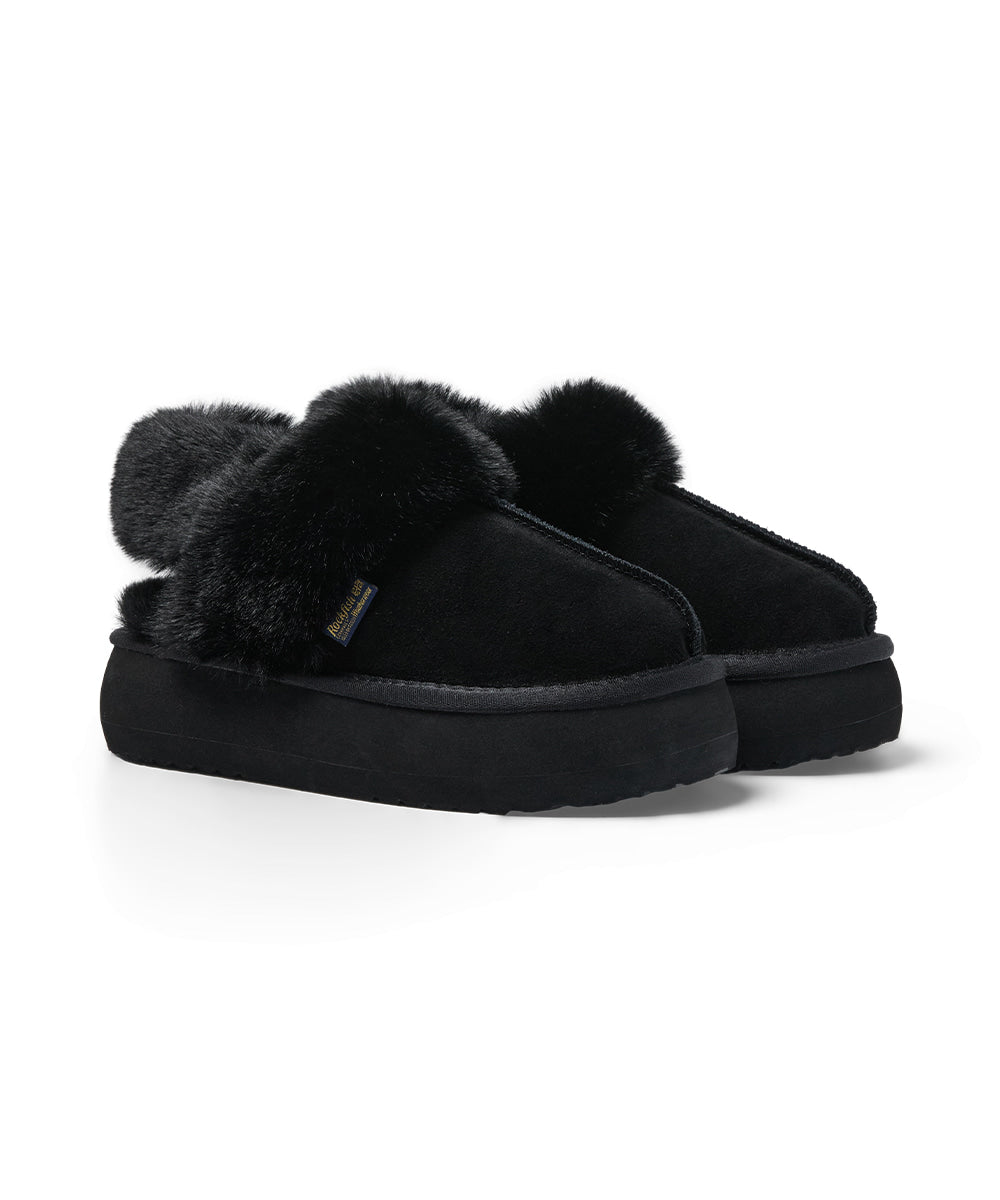 รองเท้าเปิดส้น FLATFORM FUR SLINGBACK - BLACK