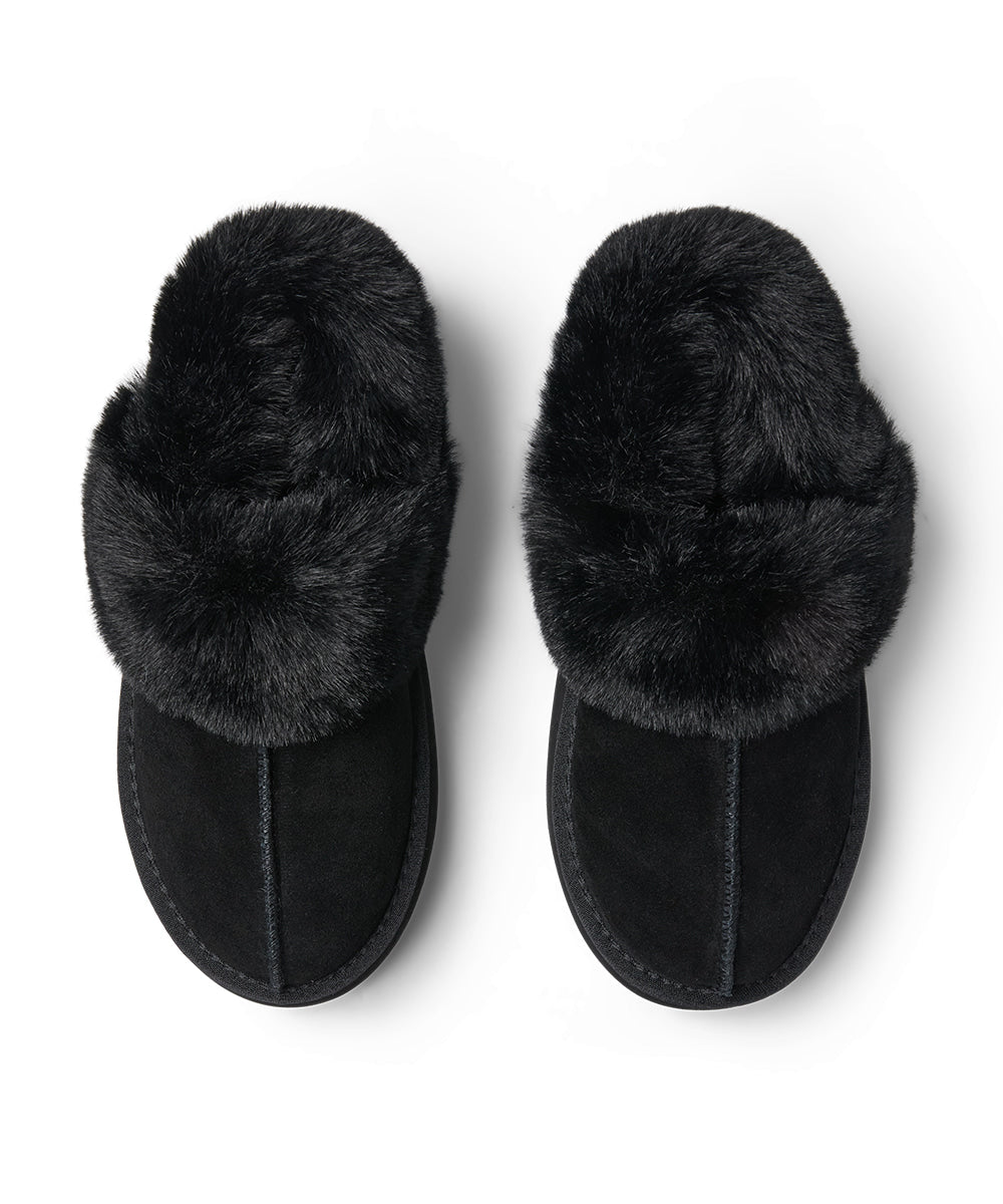 รองเท้าเปิดส้น FLATFORM FUR SLINGBACK - BLACK