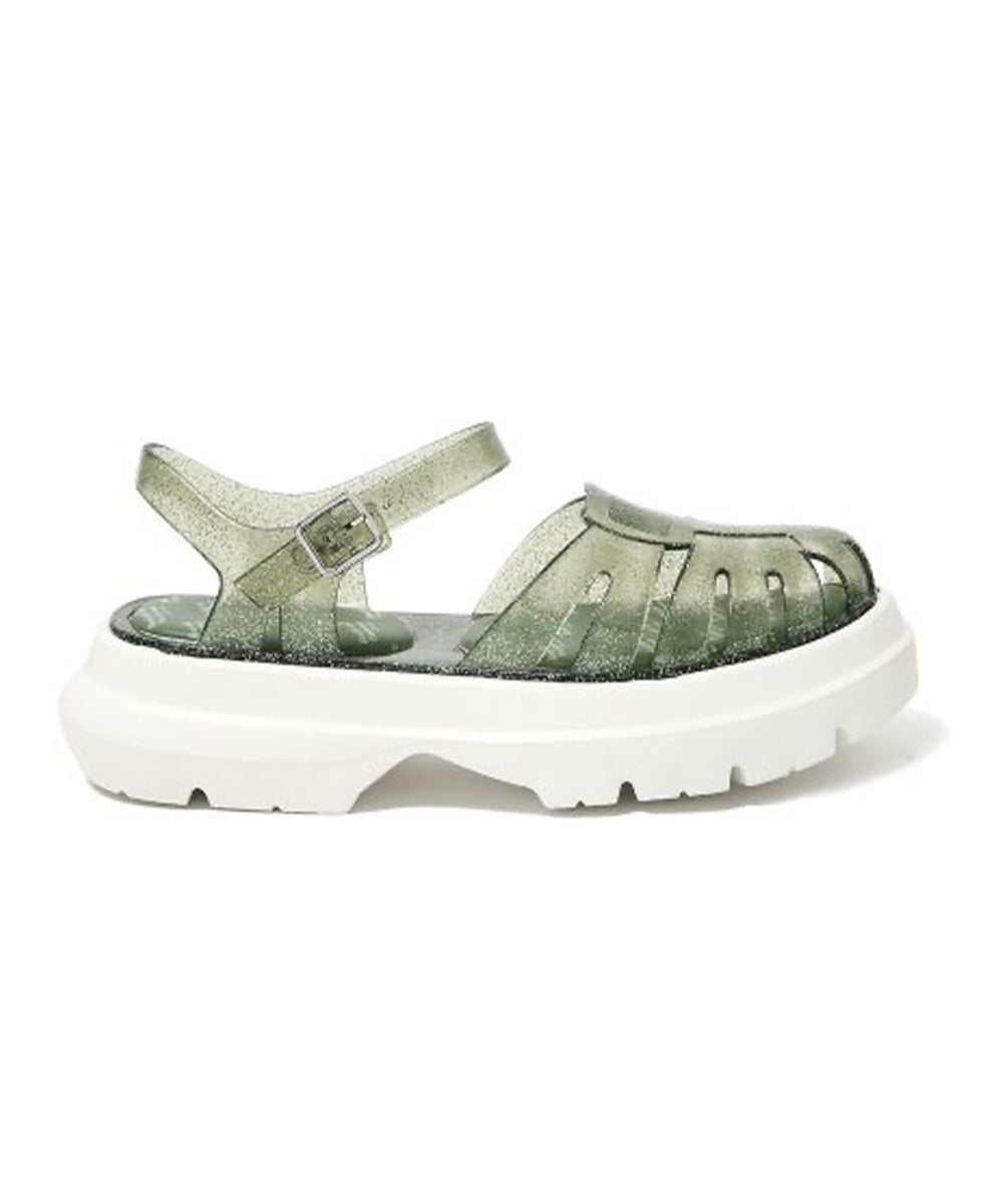 รองเท้าเจลลี่ GLAIR FLATFORM FISHERMAN SANDALS - CLEAR GREEN GLITTER