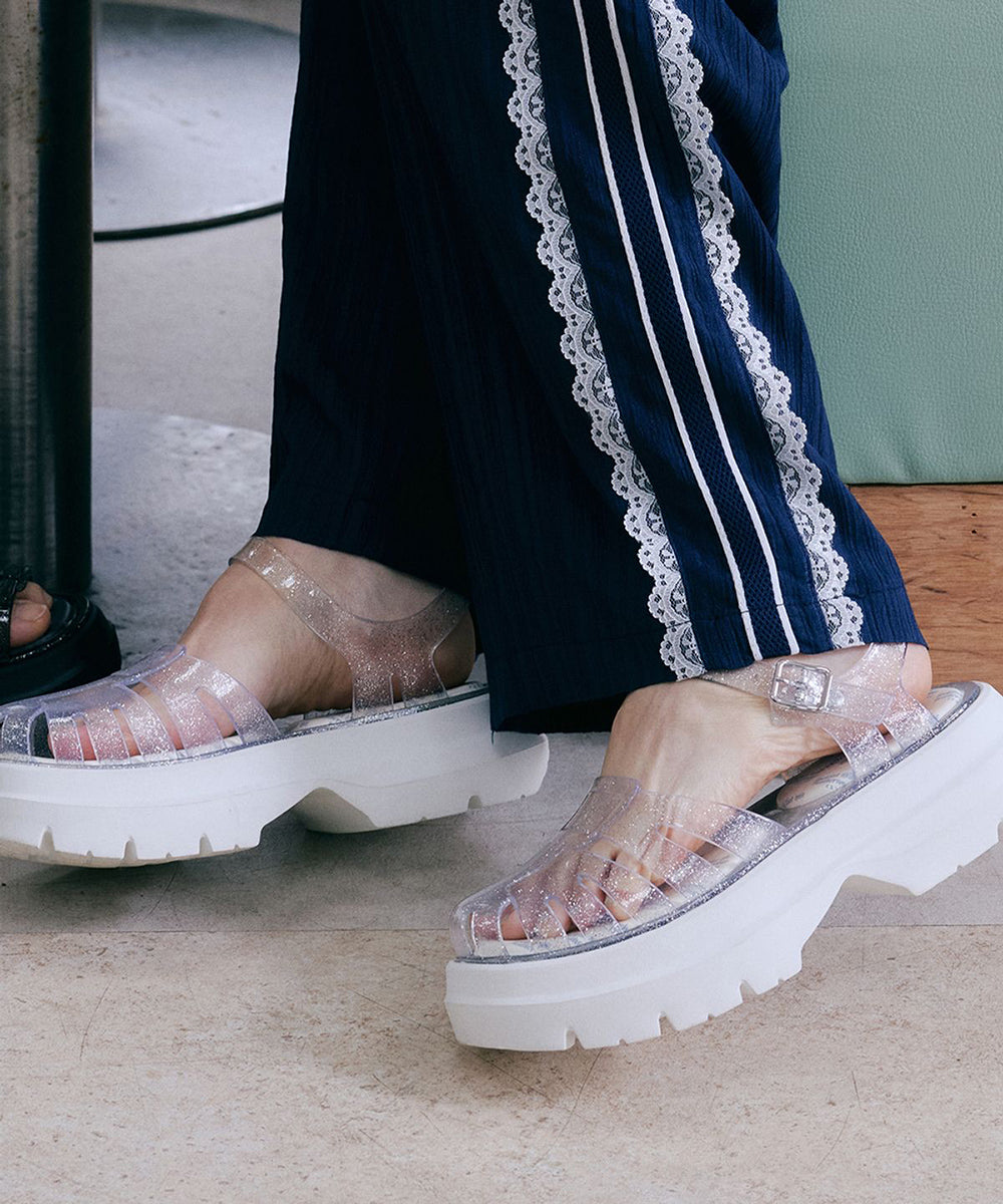 รองเท้าเจลลี่ GLAIR FLATFORM FISHERMAN SANDALS - CLEAR SILVER GLITTER