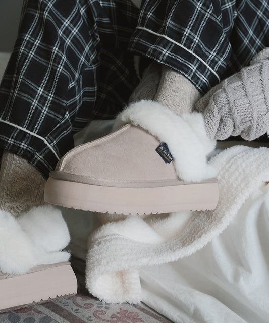 รองเท้าเปิดส้น CLOUDY FLATFORM FUR SLINGBACK - PINK