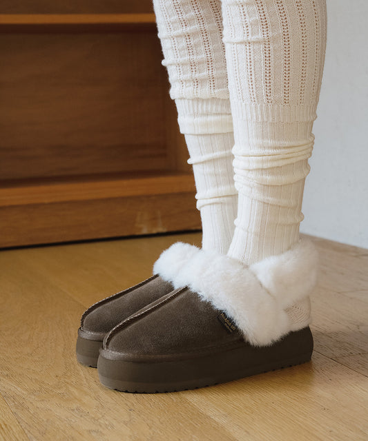 รองเท้าเปิดส้น FLATFORM FUR SLINGBACK - COCOA