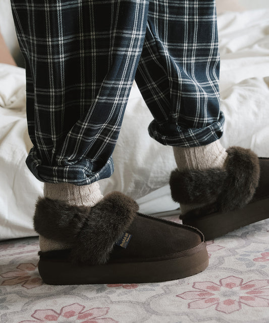รองเท้าเปิดส้น FLATFORM FUR SLINGBACK - CHOCO