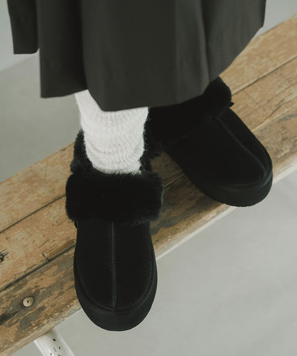 รองเท้าเปิดส้น FLATFORM FUR SLINGBACK - BLACK
